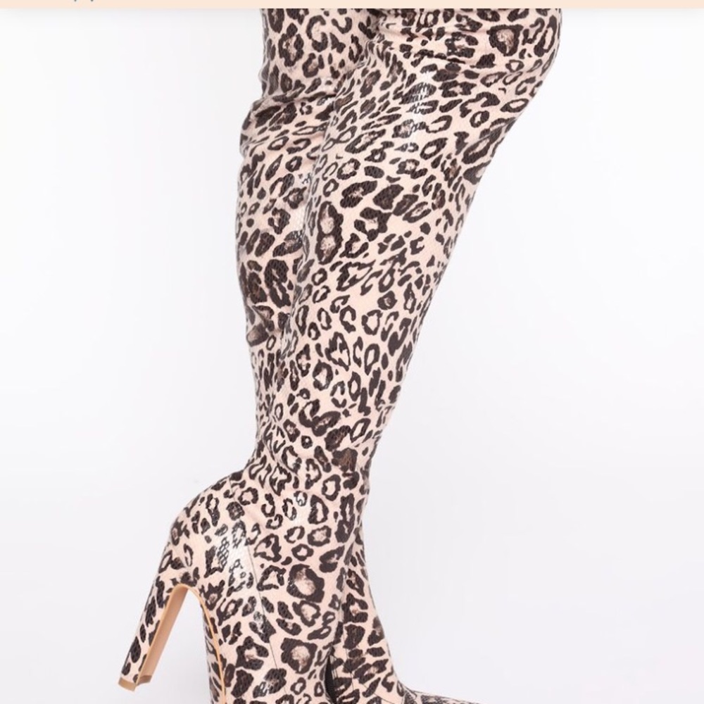 Leopard print over the knee boots